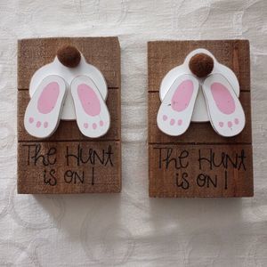 Wooden Easter Bunny Decor, set of 2